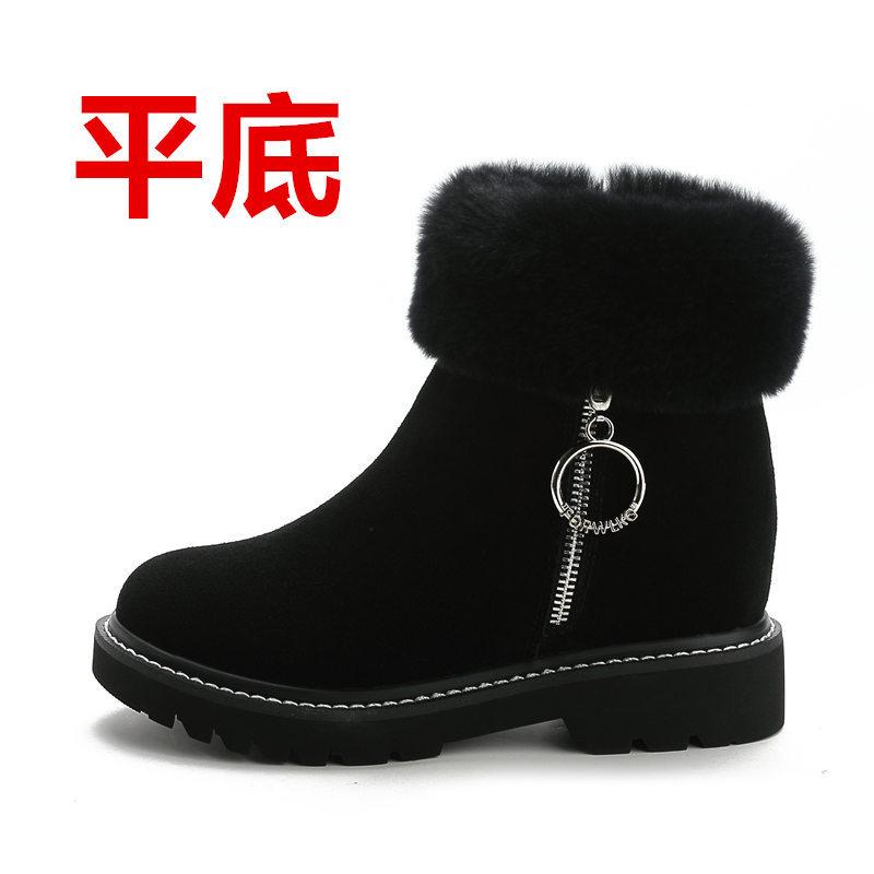 Snow boots for women, inner heightening short boots, velvet Martin boots with thick soles, new rabbit fur casual cotton boots in winter