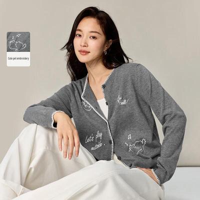 INMAN Women's Embroidered Knit Cardigan Sweater