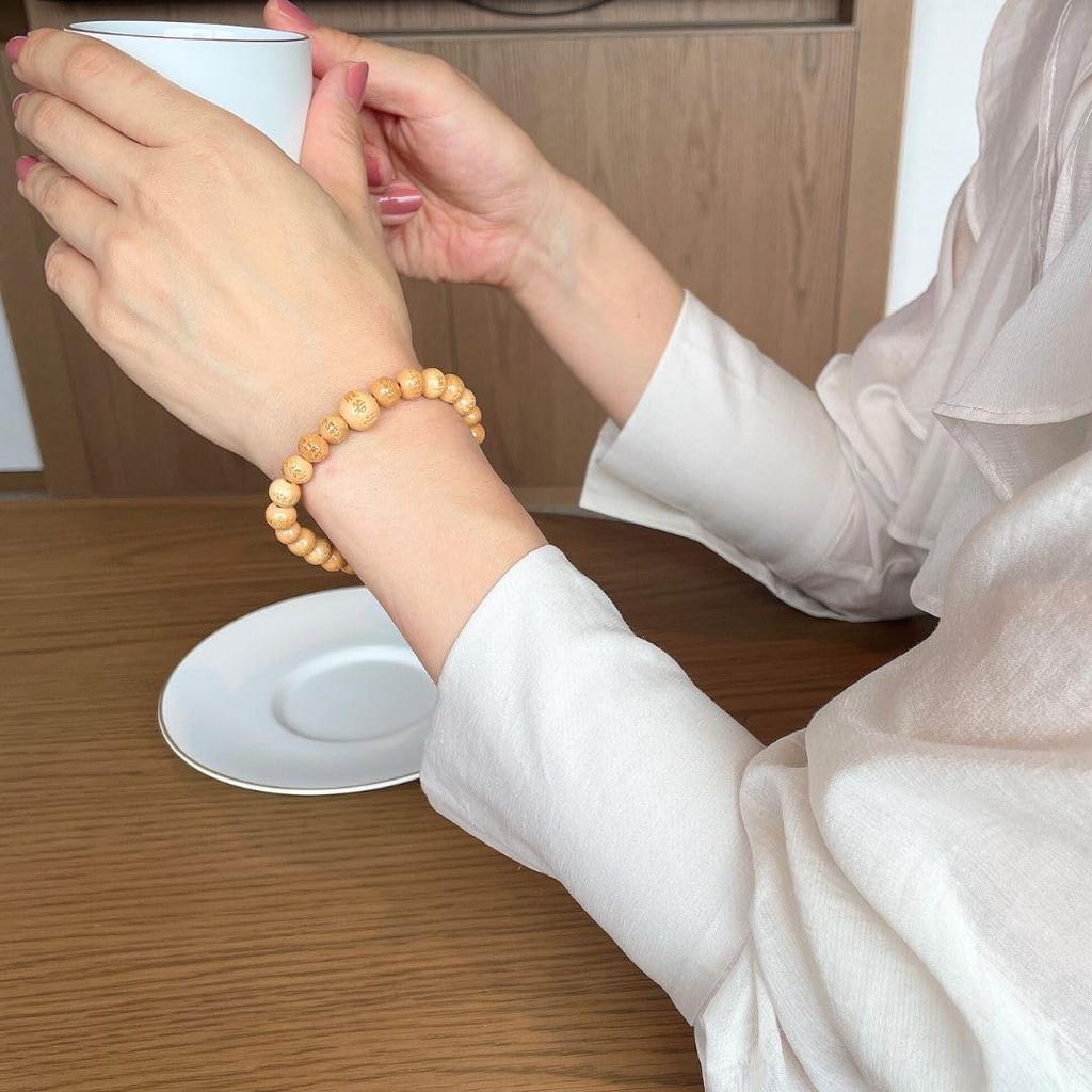Wagokoro Nenjudo Heart Sutra Carved Boxwood 8mm Prayer Beads Bracelet with Free Rubber Protection from for Men and Women (18cm) Replacement, Boxwood,
