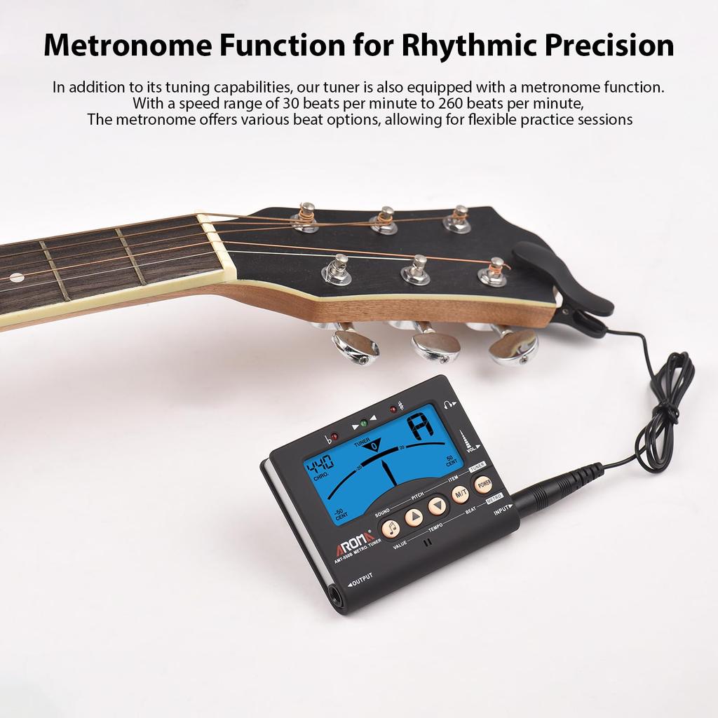 Btuty Guitar Tuner for Chromatic and Backlit LCD Display Portable Guitar Tuner with Pickup Professional Metronome AROMA G Guitar, Bass, Violin,