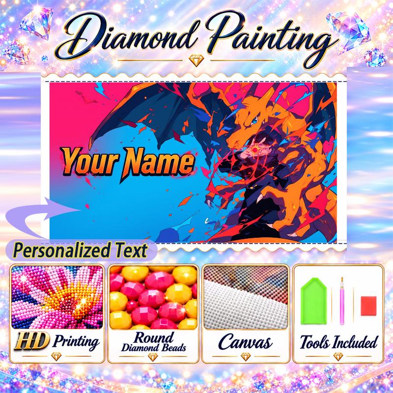 Personalized Charizard Diamond Art Custom Name 5D Diamond Painting Full Drill DIY Craft