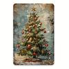 1pc Vintage Christmas Tree Metal Tin Sign - Rustic Wall-Mounted Decoration with Pre-Drilled Holes, Durable Iron Tree Shape Sign