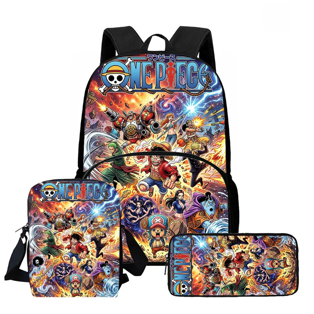 One Piece Lightweight Cartoon School Backpack Student Boy Girl BookBag with Front Pocket 3pcs Set With Crossbody Bag Pencil Case