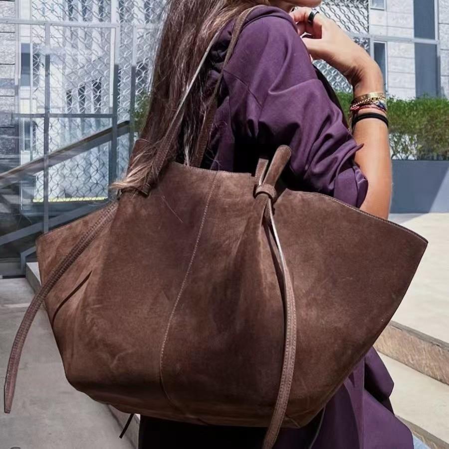 Bolso de Mano de Cuero Suave Gamuza de Lujo para Mujer Bolso de Hombro de Gran Capacidad Bolsos de Mano Bolso de Almacenamiento con Forma de Ala Fashi Bolso de Compras Chic