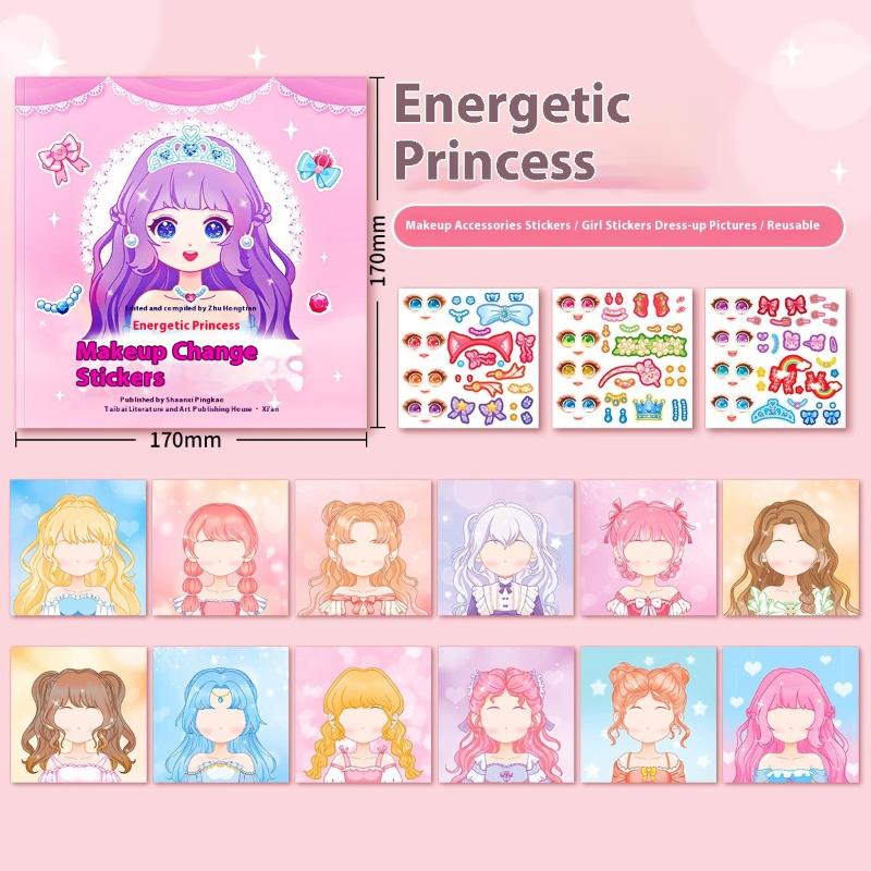 1 Set Girls Cartoon Princess Make A Face Stickers Reusable Handicrafts Creative Kids Decals Puzzle Sticker Toy