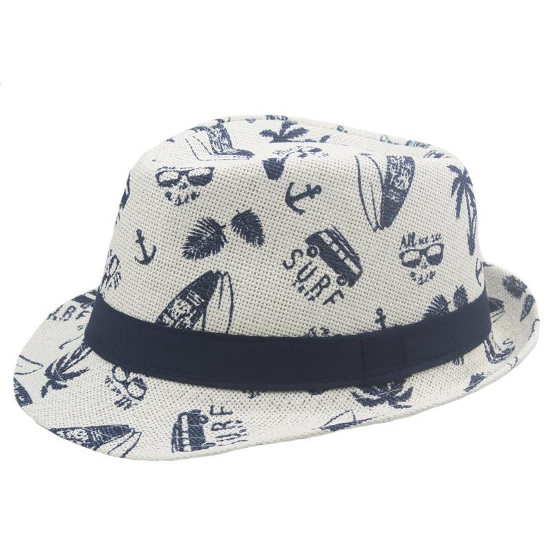 Summer Printed Cartoon Hat British Wind Beach Sun Visor Hat Straw Hat Jazz  Hats for Men