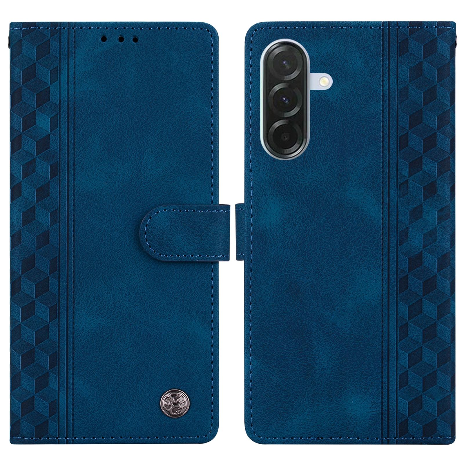 

For Samsung Galaxy A56 5G/A36 5G Leather Case Imprinted Checkered Pattern Wallet Stand Flip Phone Cover Blue