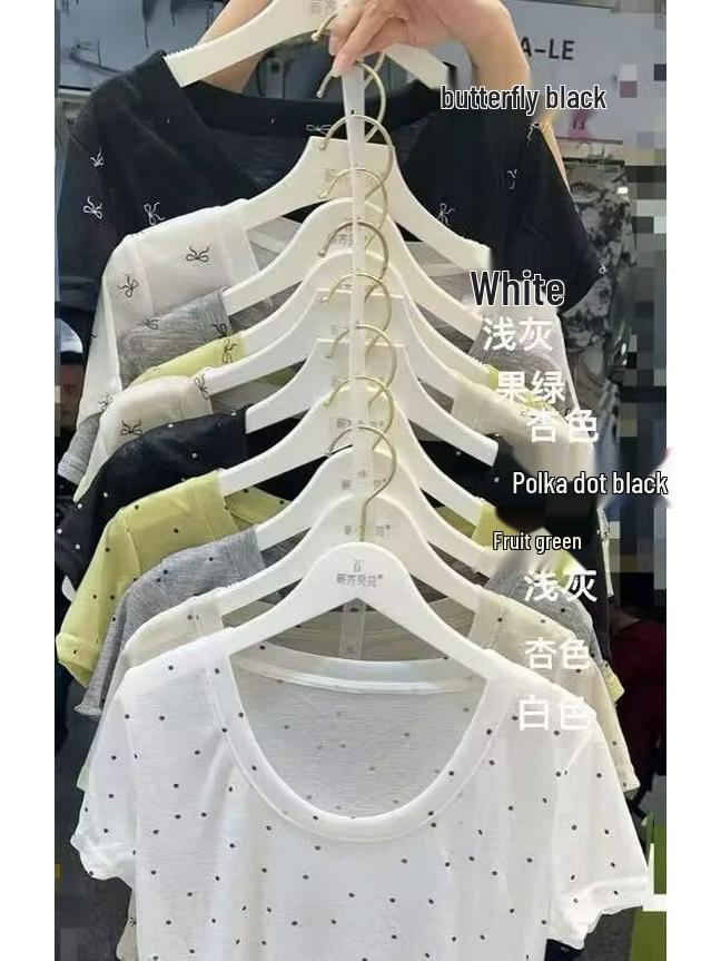 

Женский ультратонкий трикотажный топ с коротким рукавом и низким вырезом в горошек на лето 2024 года Medium