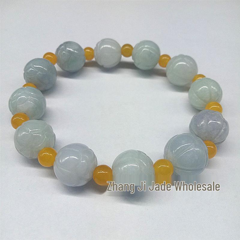 Exquisite Unisex Burmese Jade Lotus Bead Bracelet - A Grade Gift Ornament 14mm