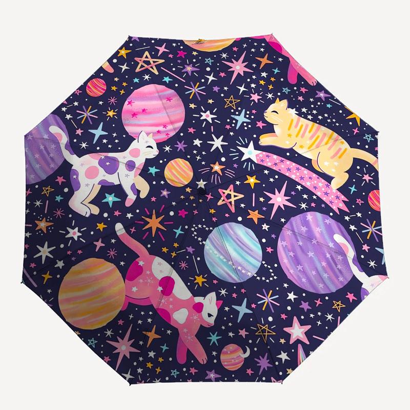 1pc Space Cats Adventure Umbrella with Plastic Handle, Suitable for All Seasons Outdoor PT373