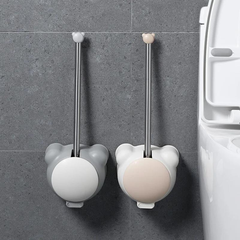 Bear toilet brush wall mounted non perforated bathroom with no dead corners, toilet cleaning brush with cover