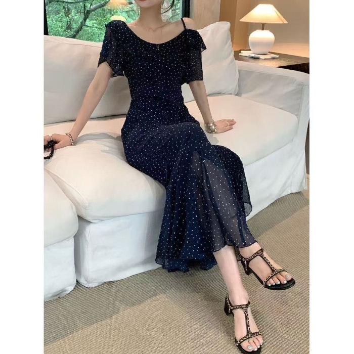 Elegant Plus Size Off-the-Shoulder Polka Dot Summer Dress for Women 2XL