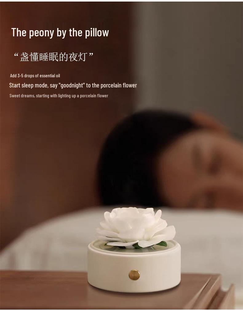 Porcelain Peony Eternal Flower Night Light Ornament with Aromatherapy