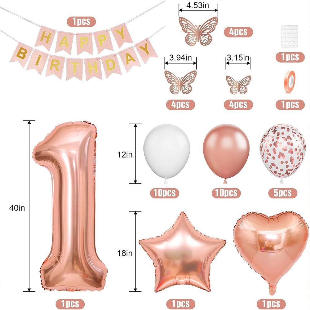 Pearlescent Digital Balloon Star Shaped Aluminum Foil Balloon Set Baby Birthday Party Decoration One Year Decoration Banner