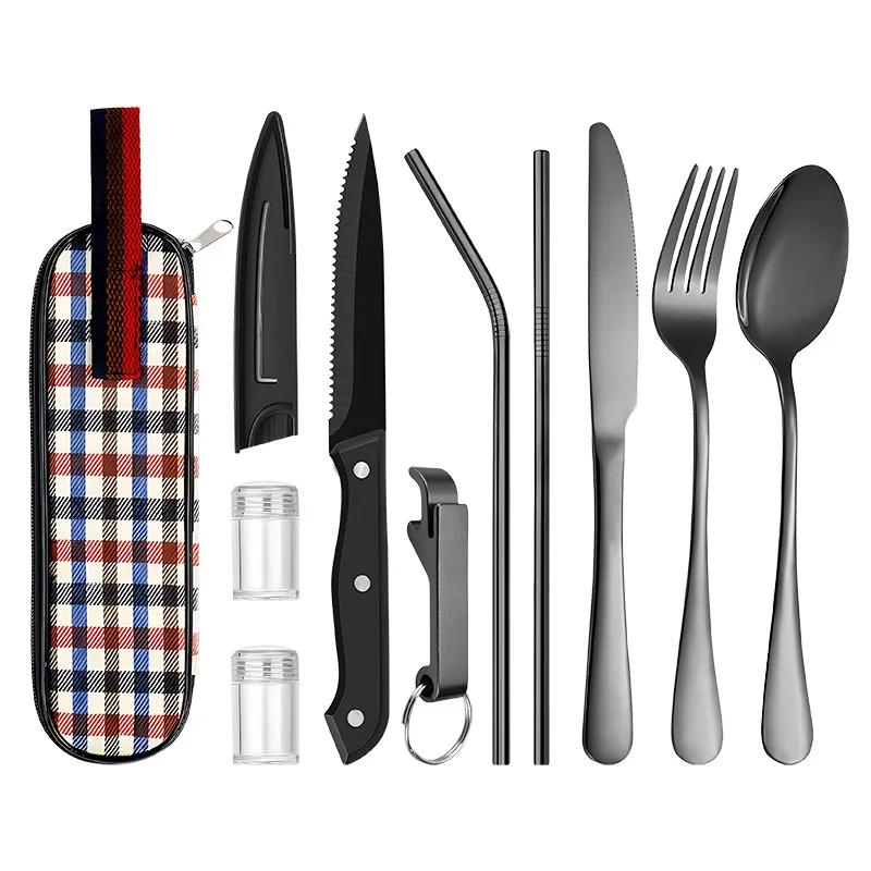 Nerezové příbory Nůž Vidlička Lžíce Steakový nůž Kořenka Brčko Venkovní Cestovní Přenosná Sada