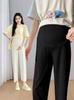 Fashionable Plus Size Maternity High-Waisted Ice Silk Summer Pants with Tummy Support
