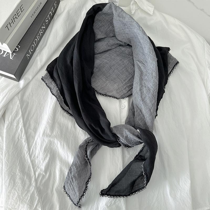 

Шарф в форме ромба из двухцветного сплайсированного хлопка и льна для женщин, универсальный длинный шарф, шарф темперамента 80*140cm черный серый