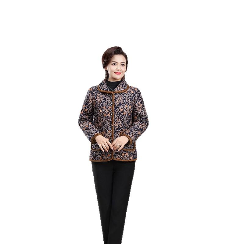 Mom's Winter Plus Size Velvet Cotton Plaid Jacket for Middle-Aged & Elderly