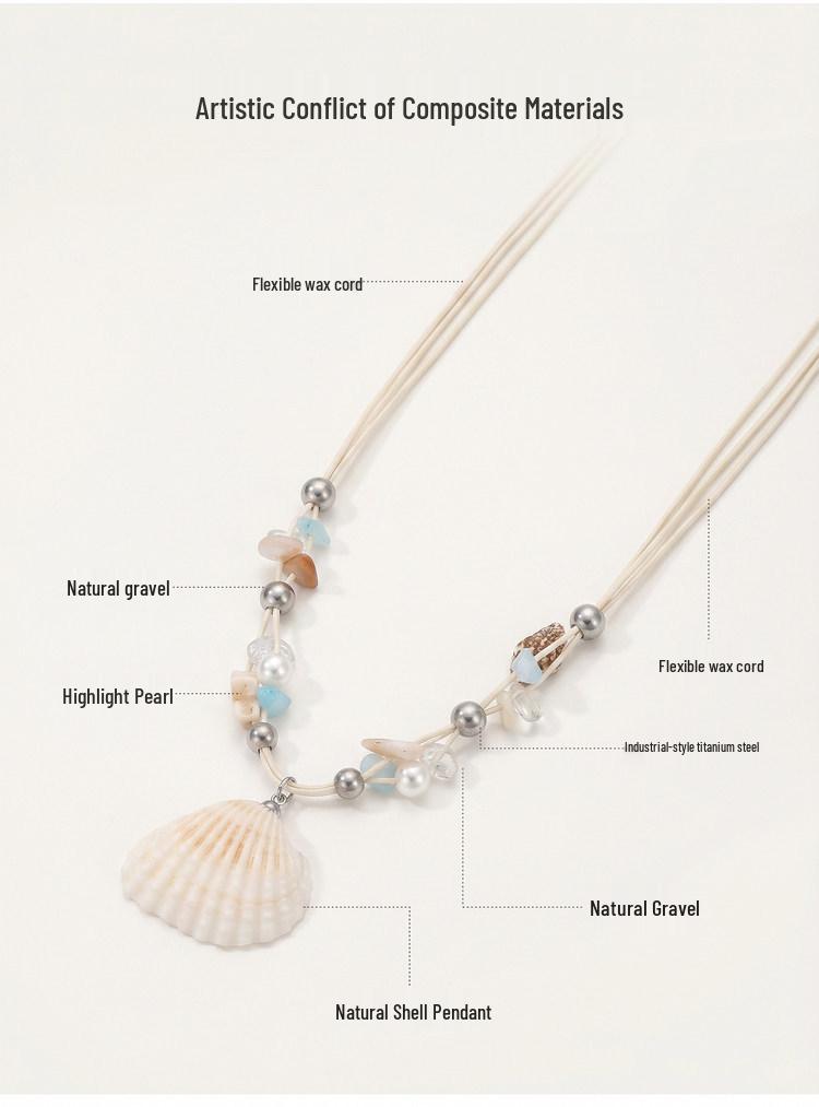 Pearl Style Shell Pendant Necklace: Women's Beaded Clavicle Chain with Seaside Luxury Charm