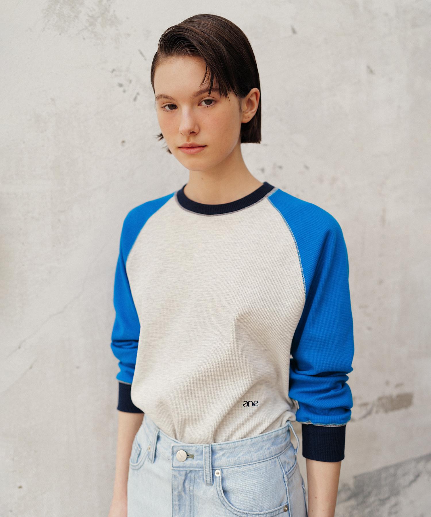 Annies Raglan Waffle Tee (Blue) Blue