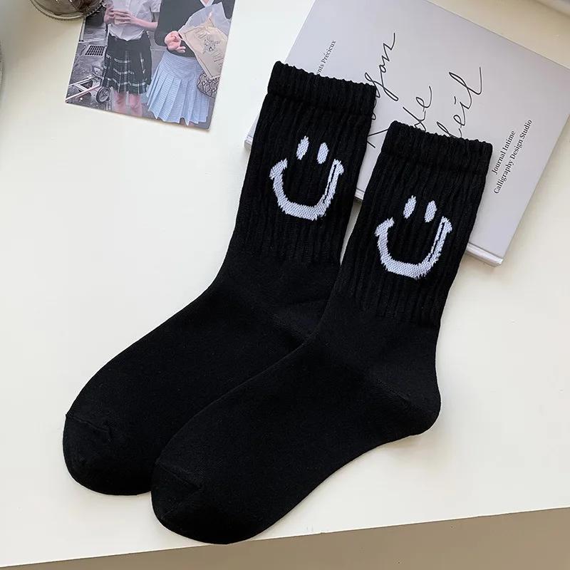 Cute Socks Women Fashion Casual Streetwear Cotton Middle Tube Socks College Style School Students Black White Gray Socks