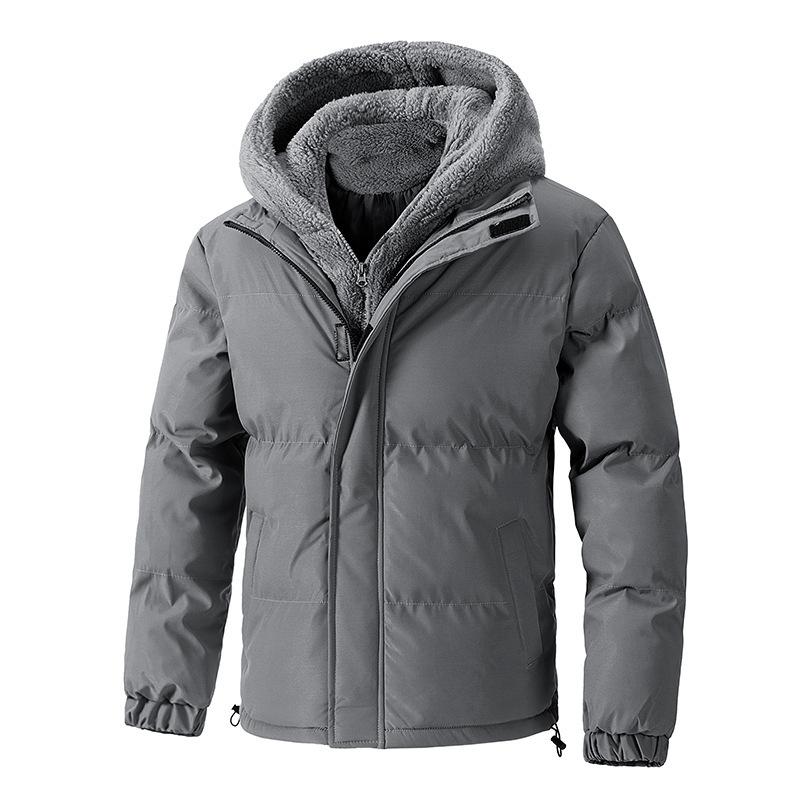 Winter Men's Fashion Fake Two-piece Hooded Plush Short Down Jacket