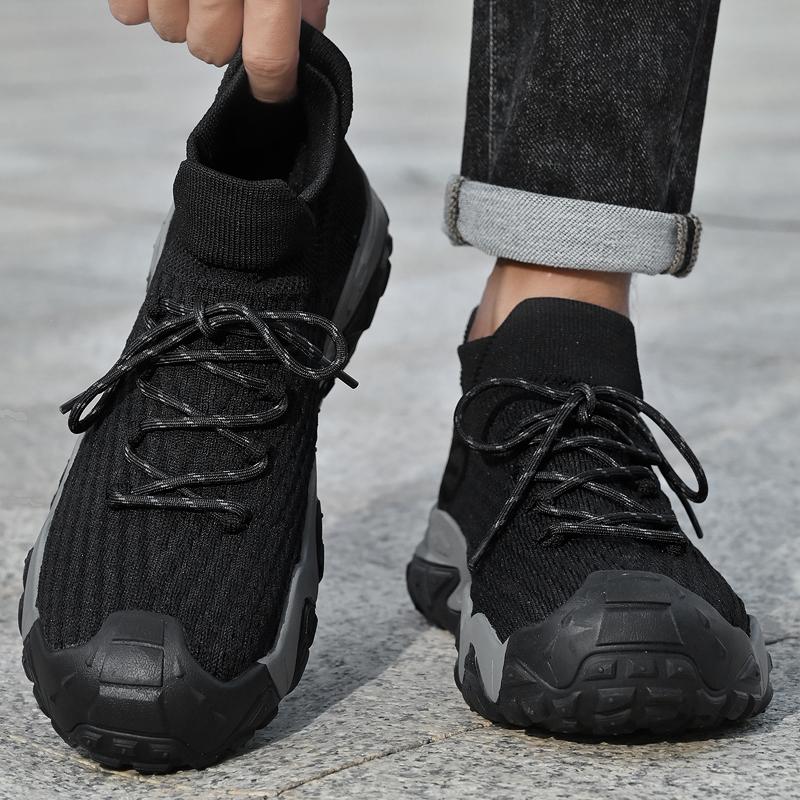 High-Quality Men's Outdoor Sneakers Spring Autumn Knitted Mesh Breathable Sports Shoes Casual Fashionable Hiking Oversized Shoes 39-46