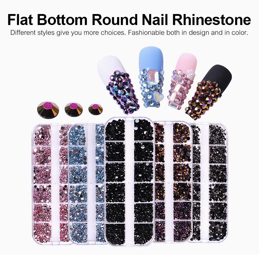 1500Pcs/box Nail Art Rhinestones 12 Grids Flatback Round Crystal Diamond Nail Gems Nail Art Decorations Manicure Accessories