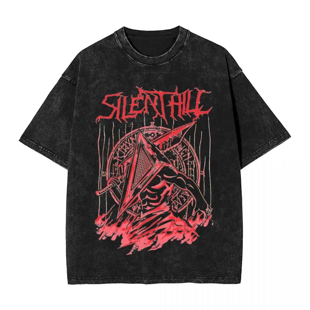 Moda Silent Hill Lavato Streetwear Vintage T-Shirt Film Horror Gioco Magliette Top Uomo Donna Cotone Harajuku Stampato