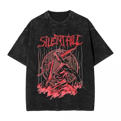 Mode Silent Hill Gewaschen Streetwear Vintage T-Shirts Horrorfilm Spiel T-Shirts Oberteile Herren Damen Baumwolle Harajuku Bedruckt