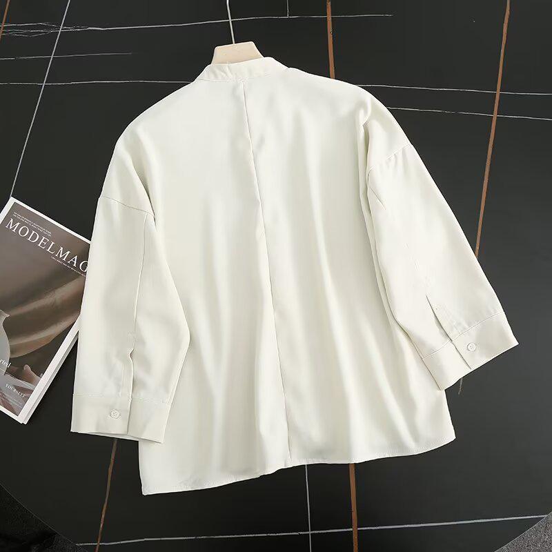 2025 Spring/Summer Drapey Seven-Sleeve Shirt & Thin Jacket with Stand-Up Collar - Japanese Style Women's Casual Wear