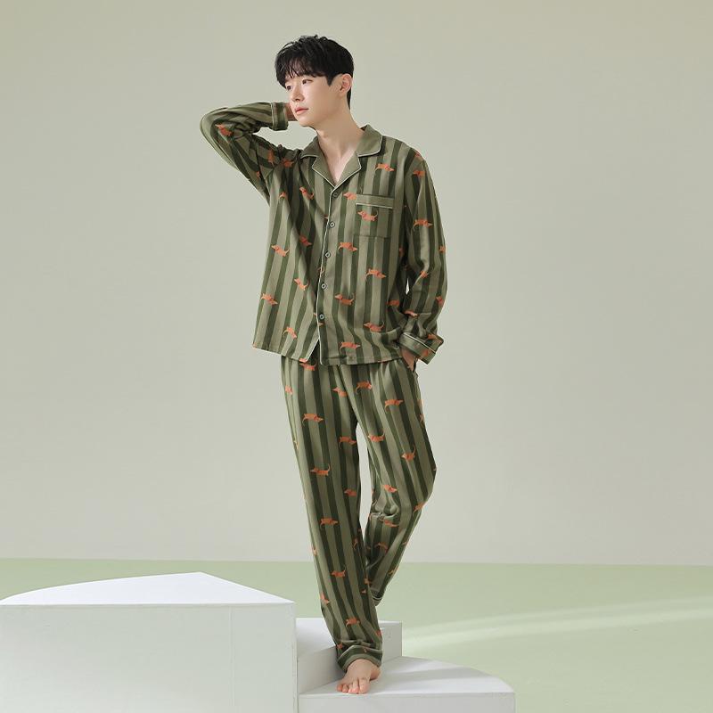 Autumn/Winter Antibacterial Pure Cotton Long-Sleeve Dachshund Pajamas Set for Couples