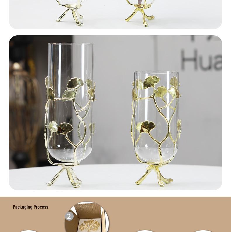 Modern Gold Metal Glass Vase for Dining Table or TV Cabinet