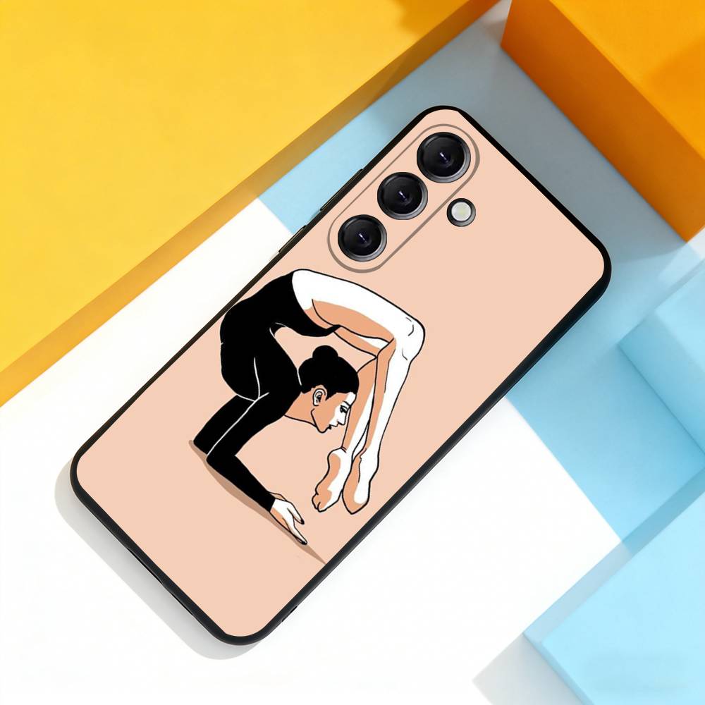 GYM Girl Gymnastic Phone Case For Samsung Galaxy A 73,72,51,53,52,71,22,5G,Note,J7,8,9 Soft Precise Hole Black Cover