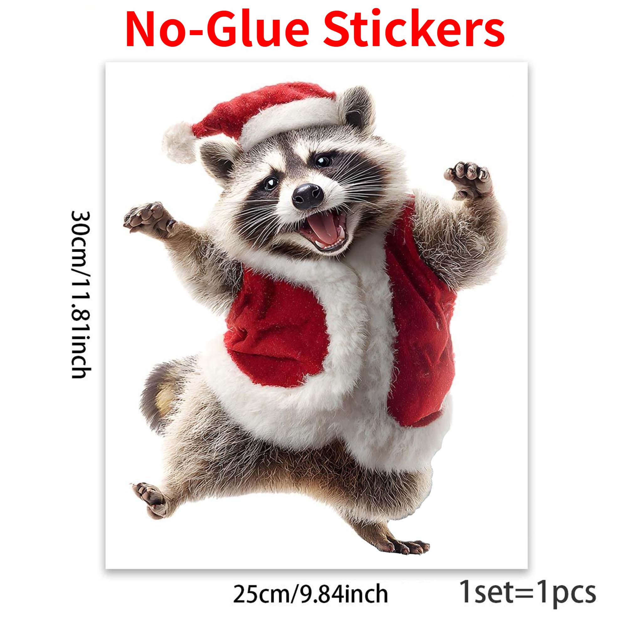 

1PC Christmas Raccoon Theme Static Cling Window Sticker Holiday Decoration for Home Living Room Glass Door Shop No Glue Decals