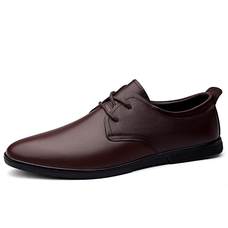 Men s Business Lace-up Genuine Leather Casual Shoes - Round Toe Formal Style Size 37 коричневый