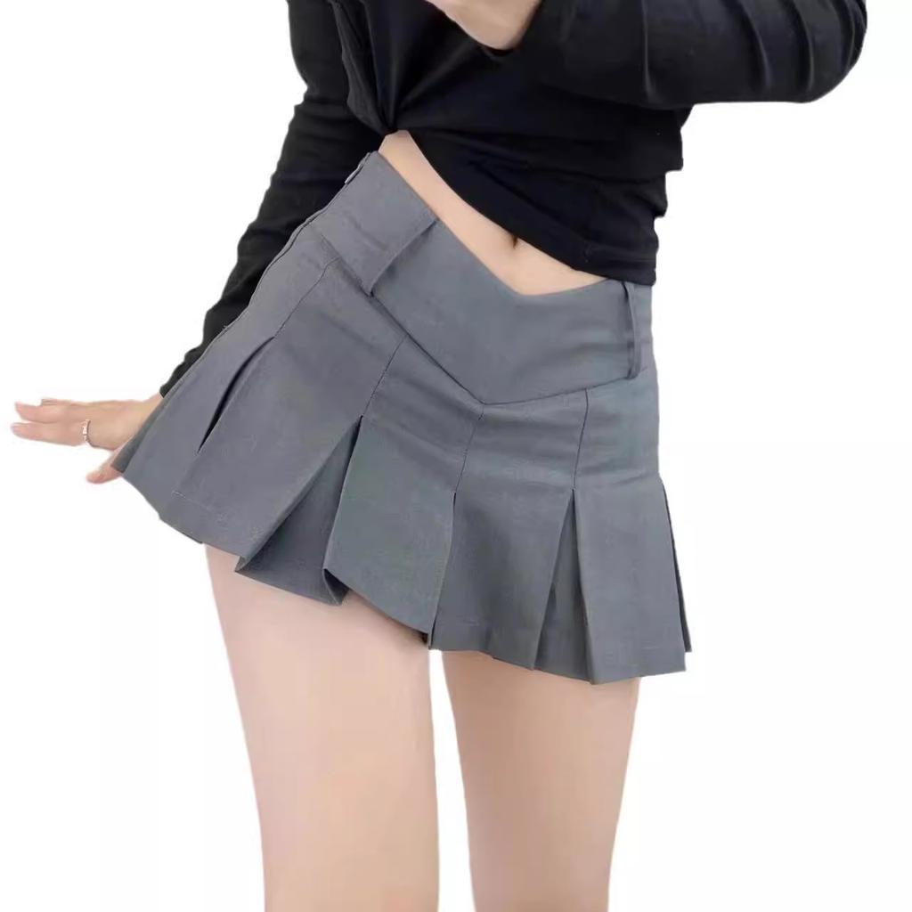 Summer Sexy Pure Desire Style V Waist Pleated Skirt High Waisted Slimming Academic Style Anti Exposure Skirt Trousers Short Skirt