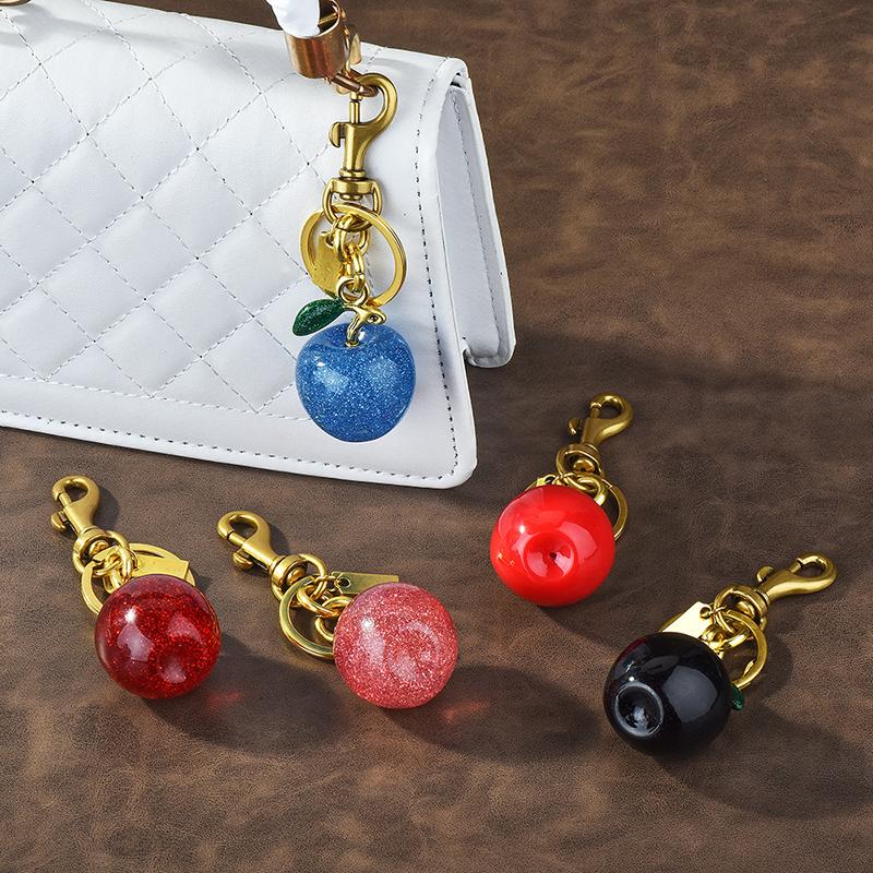 Äpple nyckelring, väska handväska berlock nyckelringar för kvinnor röd rosa blå svart handväska berlocker metall smycken present