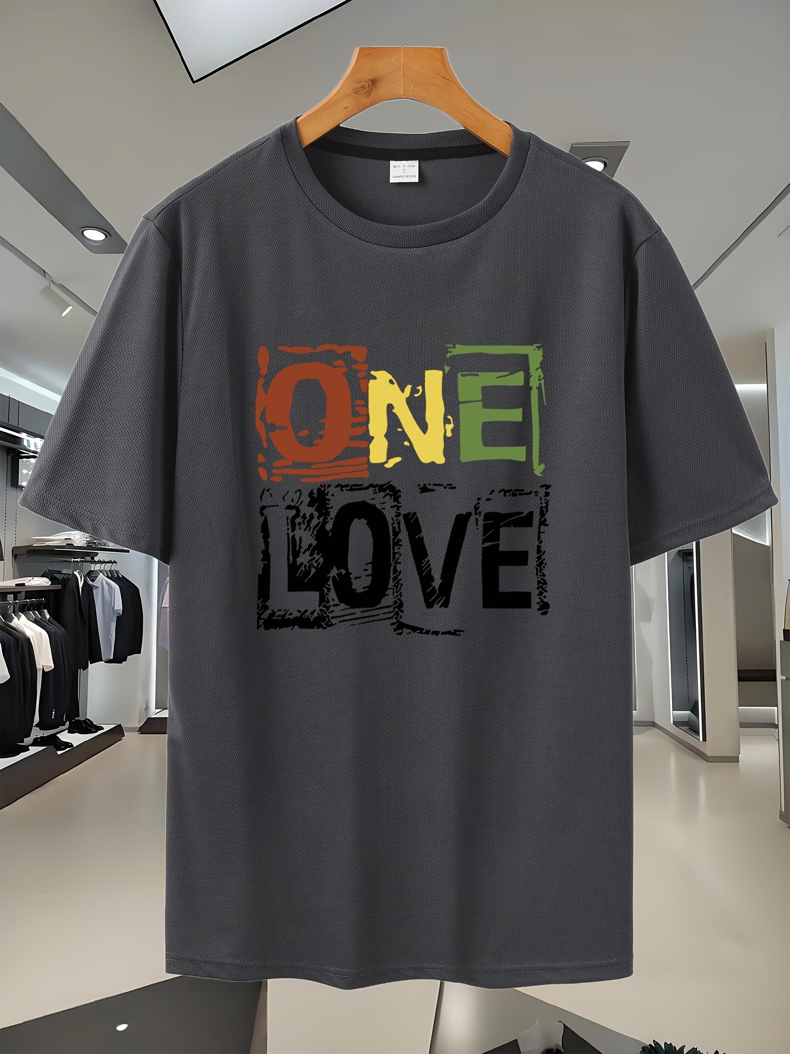 

27D Summer Sporty Streetwear T-shirt - Breathable Mesh Fabric with ONE LOVE Colorblock Print XXXXL