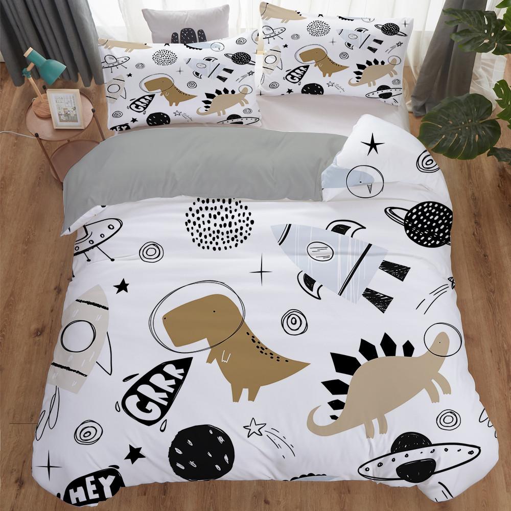 Cartoon Dinosaur Print Duvet Cover For Kids Girls Boys With Pillowcases Double Queen King Size 2/3 Pcs Polyester Quilt Cover