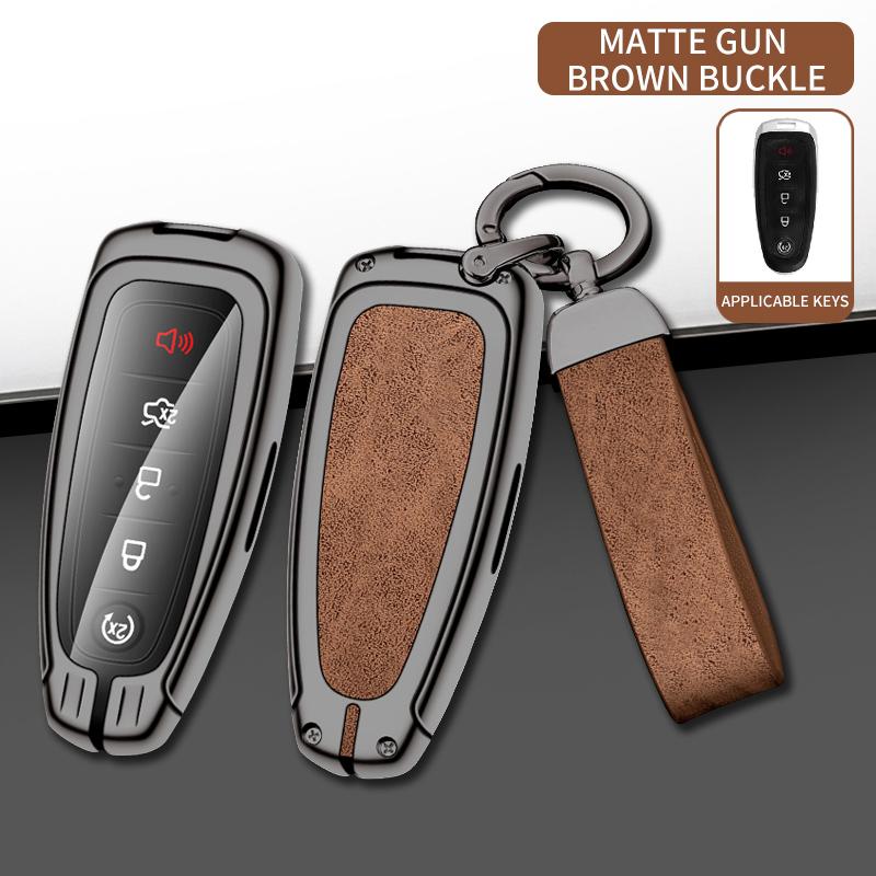 Leather Car Metal Key Case Cover for Ford Explorer Edge Escape Flex Taurus 2011 2012 2013 2014 2015 Keychain Accessories
