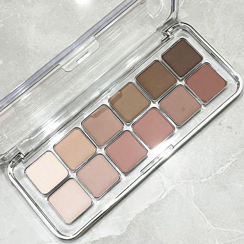 Korean Gentle Matte 12-Color Eyeshadow Palette: Nude, Low-Saturation Gray, Pink, Earth Tones for Daily Wear