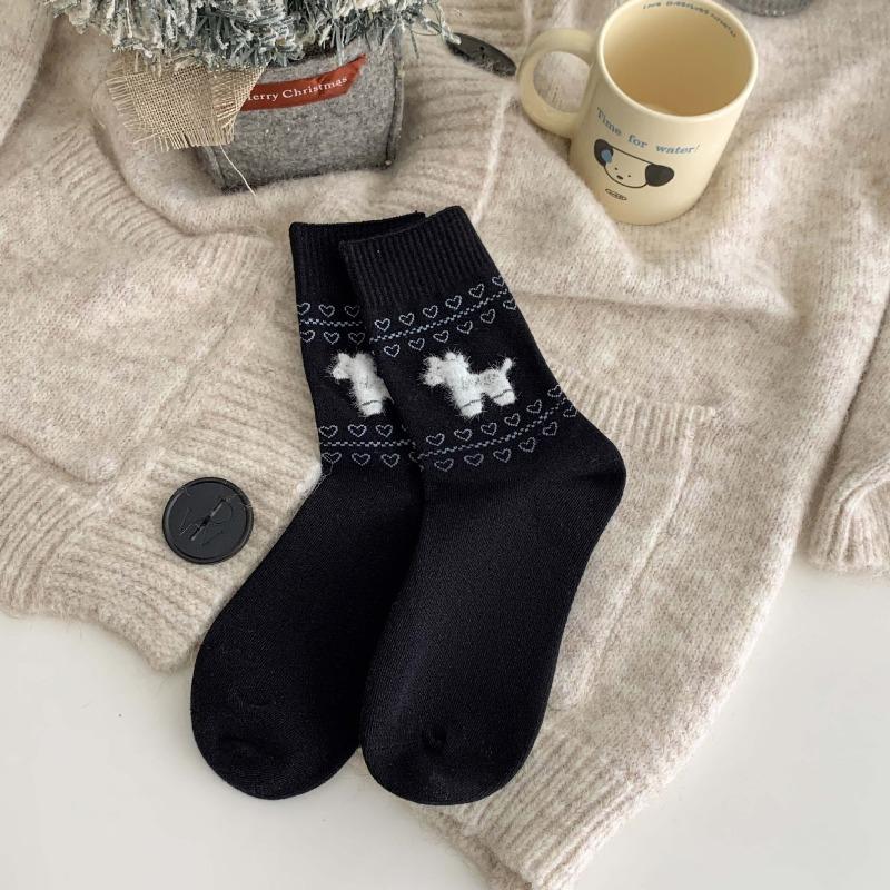 Spring and Autumn Children's Cartoon Felted Dog Girls' Socks Season Cotton Socks College Style Mid-Calf Socks