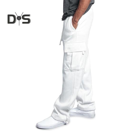 Men Spring Fall Pants with Multi Pockets Drawstring Elastic Waist Wide Leg Plus Size Sweatpants Stretchy Slacks Solid Color Loose Street Style Sport