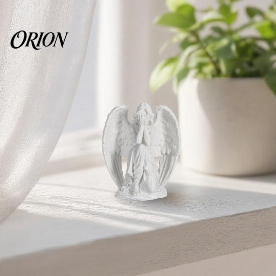 Living Room Angel Decoration 3D Printed Figurine, Small Crouch Tabletop Ornament, Statue White Winged Sculpture for Home Garden Decor Decorative