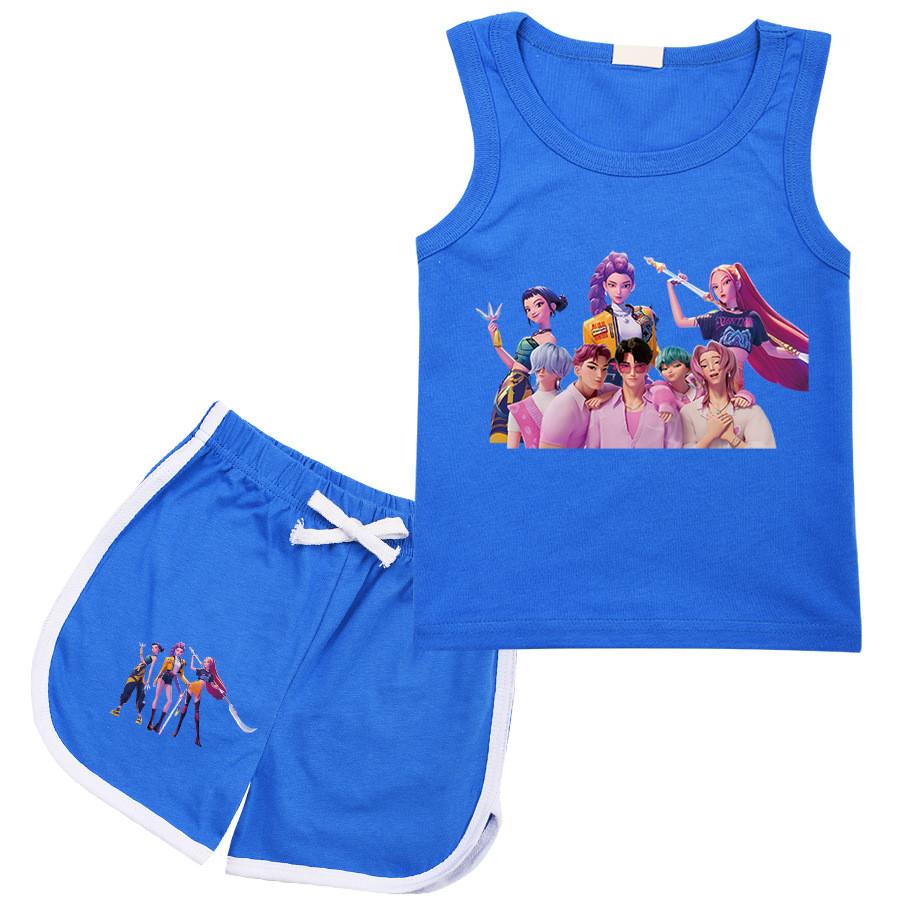 

Детский Девочки Аниме Мультфильм K-Pop Руми ПОП Певица Зои Мира С Принтом Повседневная Майка Без Рукавов Майка Шорты Комплект Одежды 170cm синий