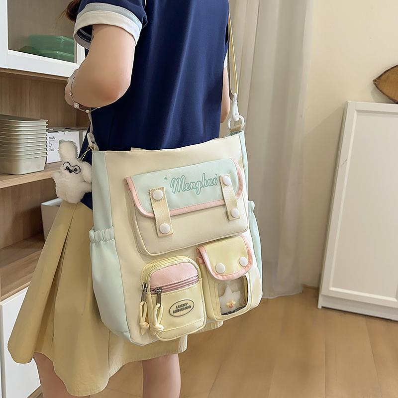 Colorblock Umhängetasche Damen College-Stil Schultertasche Junior High School Schülerinnen Große Kapazität Tragetasche