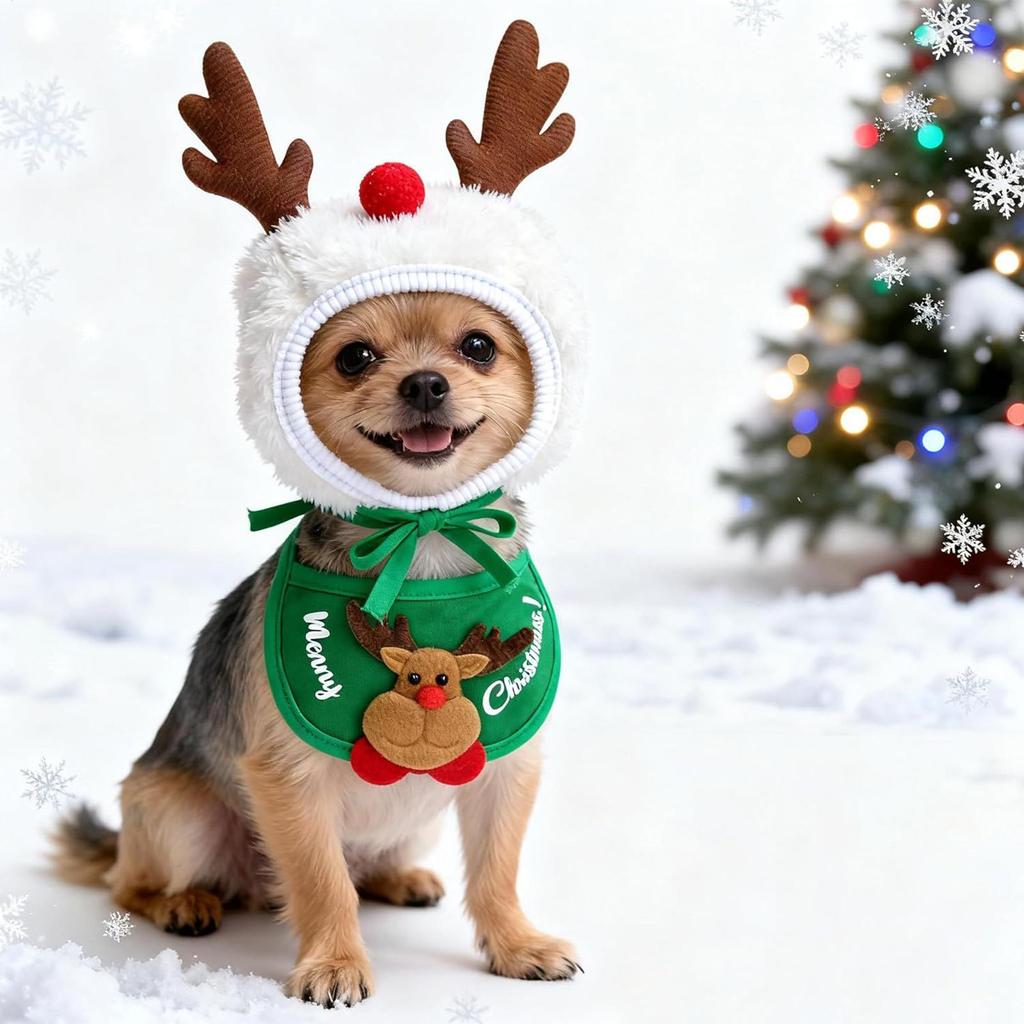 Dog Christmas Costume Festive Pet Hat And Bandana Christmas Puppy Costumes For Gathering Party Photoshoot Photo Props