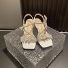 Rhinestone Butterfly Ankle Strap Women Sandals Summer Size 40 French Mid Heel Female Outwear Party Dress Shoes Zapatos De Mujer