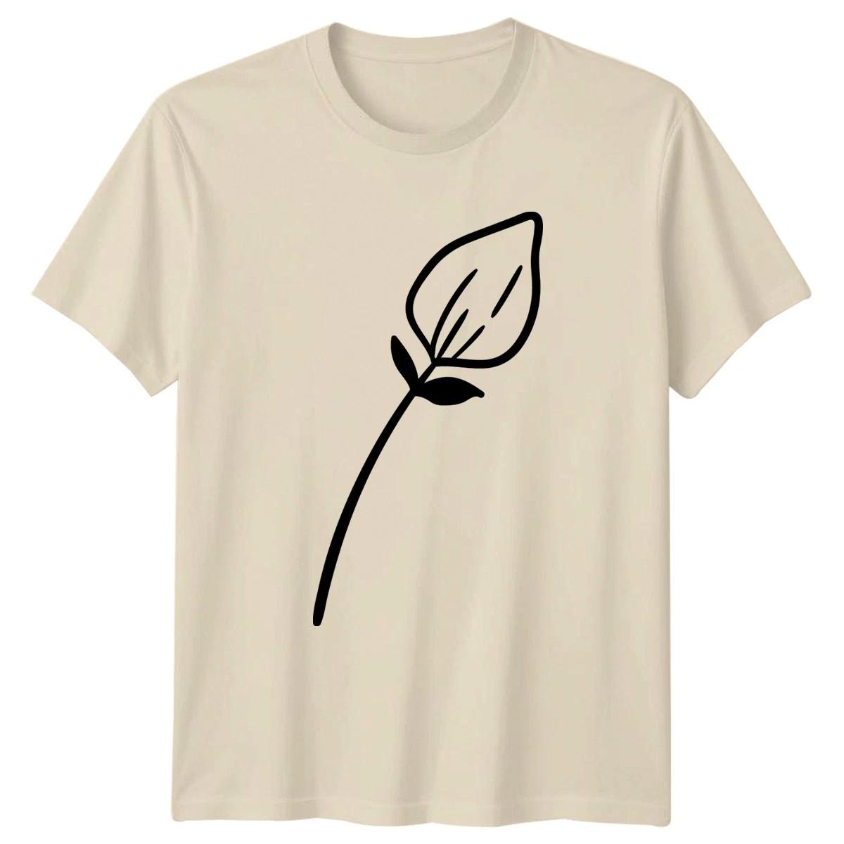 Simple Botanical Line Art T-Shirt Minimalist Floral Plant Nature Birthday Gift M